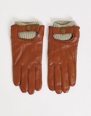 Коричневые кожаные перчатки с манжетами в рубчик -Коричневый цвет Boardmans