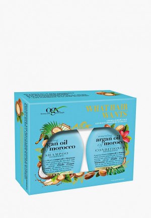 Набор для ухода за волосами OGX восстановление и блеска!, с аргановым маслом Марокко, Шампунь 385мл + Кондиционер. Цвет: прозрачный