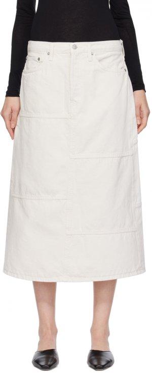 Кремового цвета Джинсовая длинная юбка со швами Re/Done