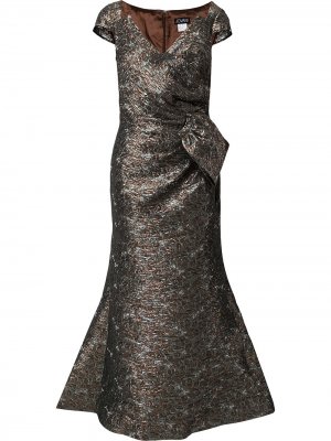 Жаккардовое платье с запахом Jovani. Цвет: коричневый