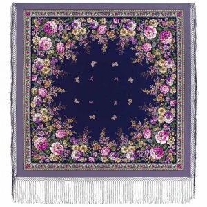 Платок ,148х148 см, розовый, синий Павловопосадская платочная мануфактура. Цвет: фиолетовый