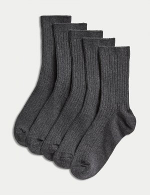 5 упаковок школьных носков в рубчик , серый Marks & Spencer