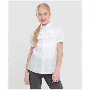 Блузка с рукавом 3/4 белая для девочек, размер 128 , модель 222BBGS22010200 Button Blue. Цвет: белый