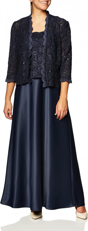 Женское длинное платье-жакет с атласной юбкой , цвет Midnight Alex Evenings