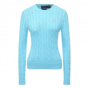 Хлопковый пуловер Polo Ralph Lauren. Цвет: голубой