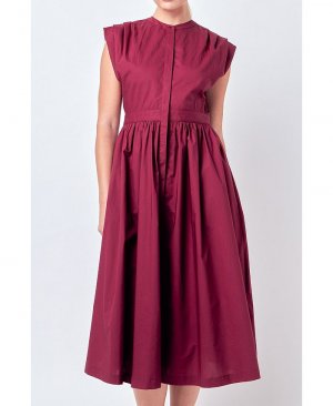 Женское платье миди со складками на плечах , красный English Factory
