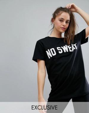 Черная oversize-футболка с надписью No Sweat Twerk Out. Цвет: черный