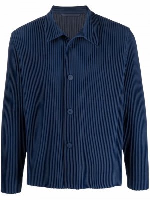 Плиссированная куртка-рубашка на пуговицах Homme Plissé Issey Miyake. Цвет: синий