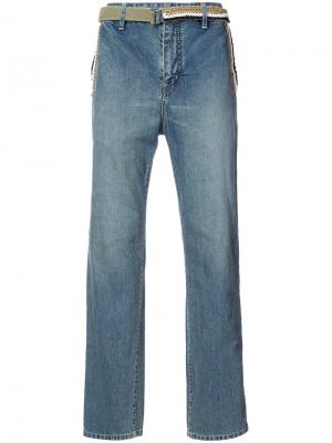 Широкие джинсы с поясом Sacai. Цвет: синий