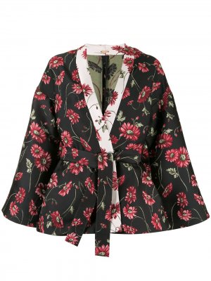 Жаккардовый пиджак-кимоно с цветочным узором Adam Lippes. Цвет: черный