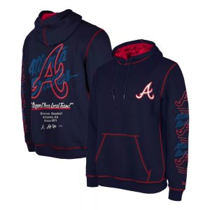 Мужской темно-синий пуловер с капюшоном Atlanta Braves Team разрезом New Era