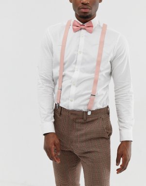 Подтяжки и галстук-бабочка розового цвета Wedding-Розовый ASOS DESIGN