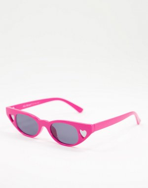 Розовые солнцезащитные очки в тонкой оправе с отделкой сердечком -Розовый цвет AJ Morgan
