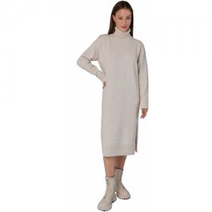 Платье женское вязаное с высоким горлом теплое, трикотажное, свитер, шерстяное, оверсайз, бежевое, XL AnyMalls. Цвет: бежевый