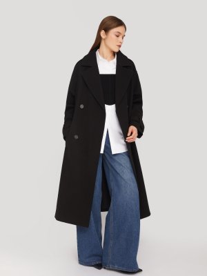 Длинное пальто-тренч без утеплителя с рукавами реглан и поясом zolla. Цвет: черный