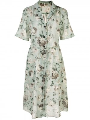 Платье-рубашка с короткими рукавами и цветочным принтом R13. Цвет: зеленый