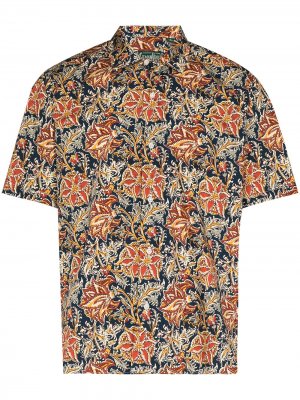 Рубашка с короткими рукавами и цветочным принтом Gitman Vintage. Цвет: коричневый