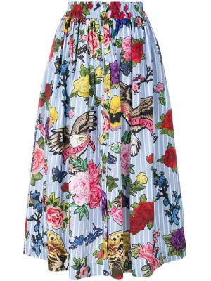 Пышная юбка миди с цветочным принтом Philipp Plein. Цвет: синий