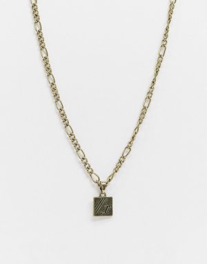 Золотистое ожерелье с квадратной гравированной подвеской Figaro-Золотистый Icon Brand