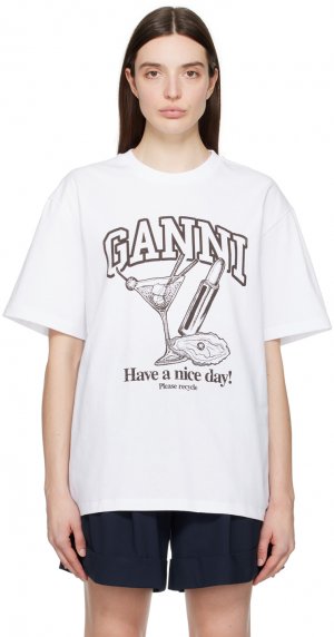 Белая коктейльная футболка Ganni, цвет Bright white GANNI