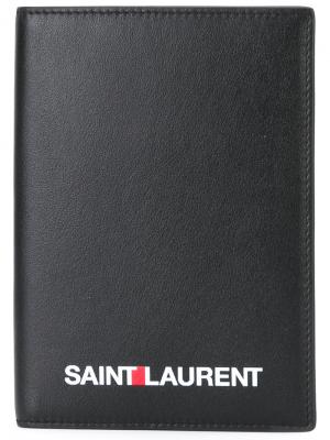 Обложка для паспорта с логотипом Saint Laurent. Цвет: черный