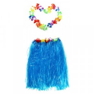 Гавайская юбка 60 см, голубая, гавайское ожерелье 96 см Happy Pirate. Цвет: голубой