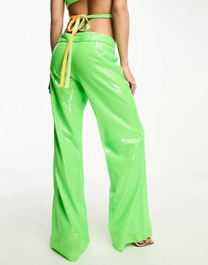 Ярко-зеленые костюмные брюки с напуском пайетками Annorlunda