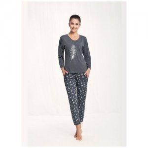 Женская брючная пижама с перышками 548, размер 46, цвет Темно-серый Luna. Цвет: серый