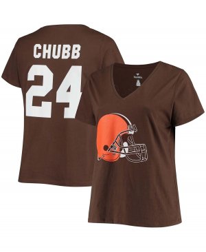 Женская футболка больших размеров Nick Chubb Brown Cleveland Browns с v-образным вырезом и номером имени , коричневый Fanatics