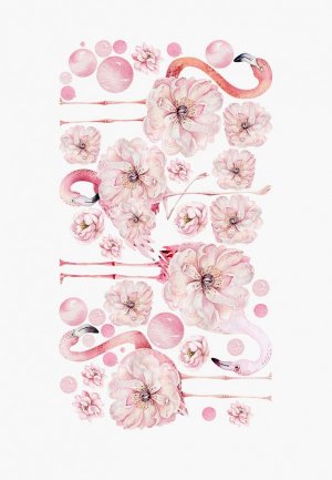 Наклейка декоративная Galerys Фламинго в цветах. Цвет: розовый