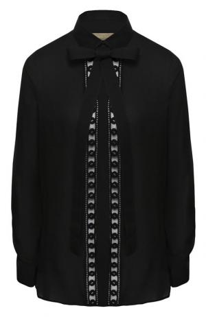 Блуза из смеси шелка и хлопка с бантом Elie Saab. Цвет: черный