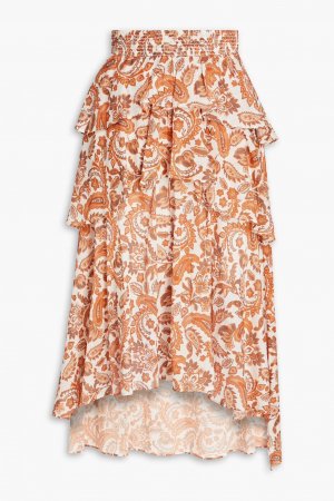 Многоярусная хлопковая юбка миди с принтом пейсли , оранжевый Maje