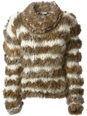 Меховой свитер в полоску Christian Dior Vintage. Цвет: коричневый
