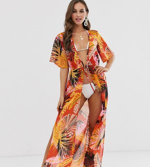Пляжное платье с завязкой на талии и тропическим принтом -Мульти Influence