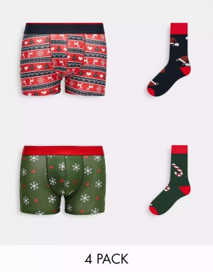Рождественские плавки и носки , 4 упаковки Only & Sons