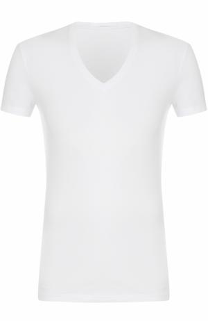 Хлопковая футболка с V-образным вырезом La Perla. Цвет: белый