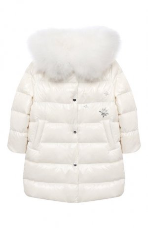 Пуховое пальто Yves Salomon Enfant. Цвет: белый