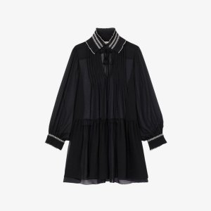 Тканое платье мини Jacintha с завязками и длинными рукавами , цвет noir / gris Sandro