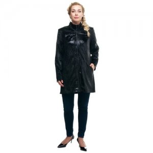 Куртка-ветровка удлиненная на подкладке с карманами водоотталкивающая летняя/демисезонная длинный рукав plus size (большие размеры) OL/1717001/2-56 OLS. Цвет: черный
