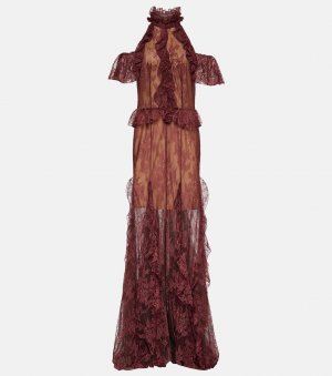 Кружевное платье макси morgana с оборками , коричневый Costarellos