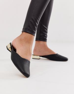 Backless loafer with metallic heel in black River Island. Цвет: черный