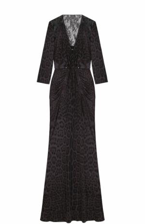 Приталенное платье-макси с V-образным вырезом Roberto Cavalli. Цвет: черный