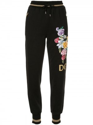 Спортивные брюки с цветочной вышивкой Dolce & Gabbana. Цвет: черный