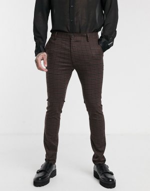 Облегающие строгие брюки в классическую клетку коричневого цвета -Коричневый Topman