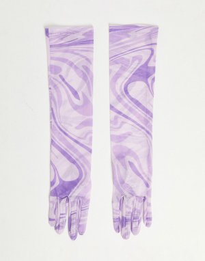 Длинные сетчатые перчатки сиреневого цвета с принтом завитков -Фиолетовый цвет ASOS DESIGN