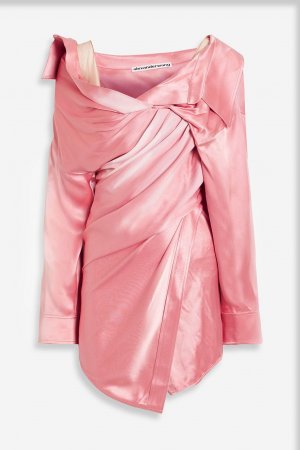 Платье-рубашка мини из шелкового атласа с драпировкой и деграде ALEXANDER WANG, розовый Wang