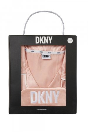 Атласная пижама для девочек, подарочная коробка, темно-розовая нижняя часть, маска глаз, дети в возрасте 13–16 лет, розовый DKNY