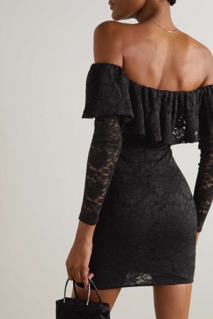 Платье мини Alessia с открытыми плечами и оборками из эластичного кружева, черный CAROLINE CONSTAS