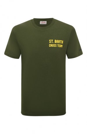 Хлопковая футболка MC2 Saint Barth. Цвет: хаки