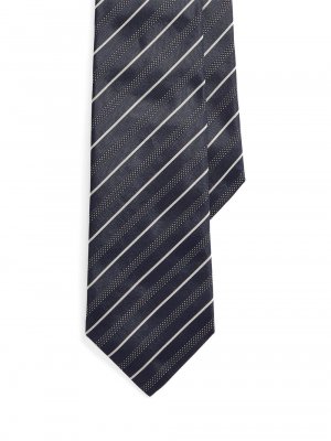 Шелковый галстук с принтом в горошек и полоску , нави Ralph Lauren Purple Label